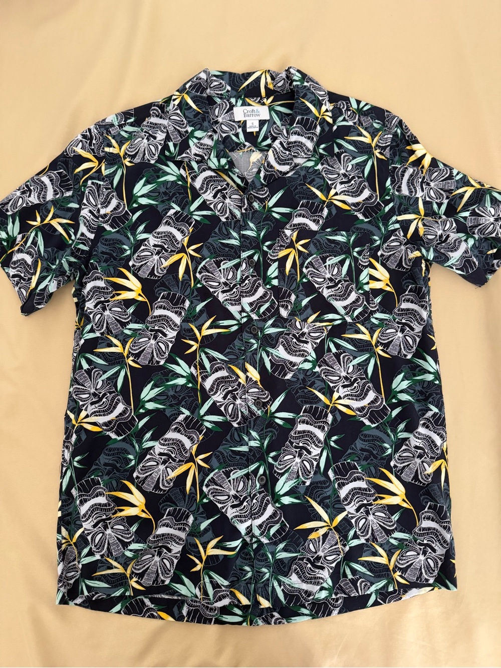 croft & barrow Black Tropical Tiki Print Short-Sleeve Button-Down Shirt